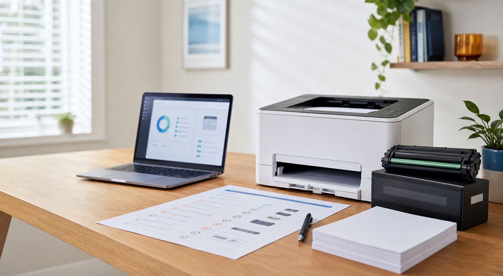 Home office printer troubleshooting workspace